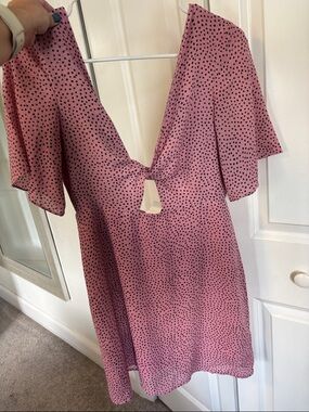 Pink Polka Dot Mini Dress with Flutter Sleeves